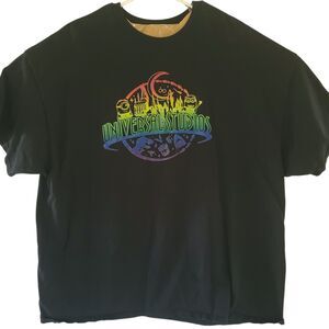 RARE VINTAGE Universal Studios 2XL Rainbow Globe Black Short Sleeve Tee Shirt